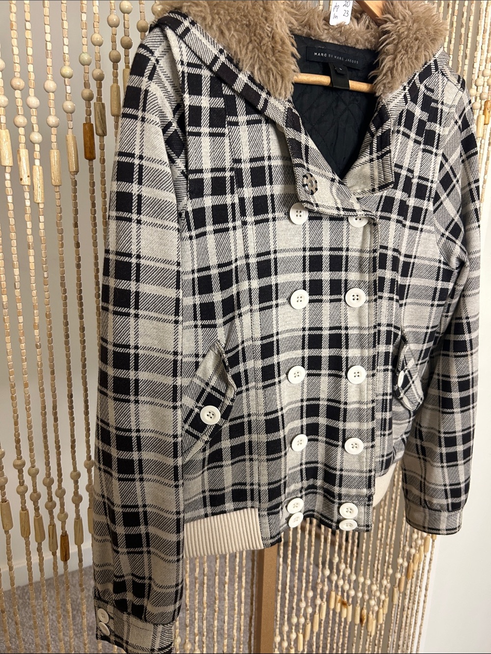 Marc by Marc Jacobs Plaid Coat with Faux Fur Hood Size L - Picture 5 of 7